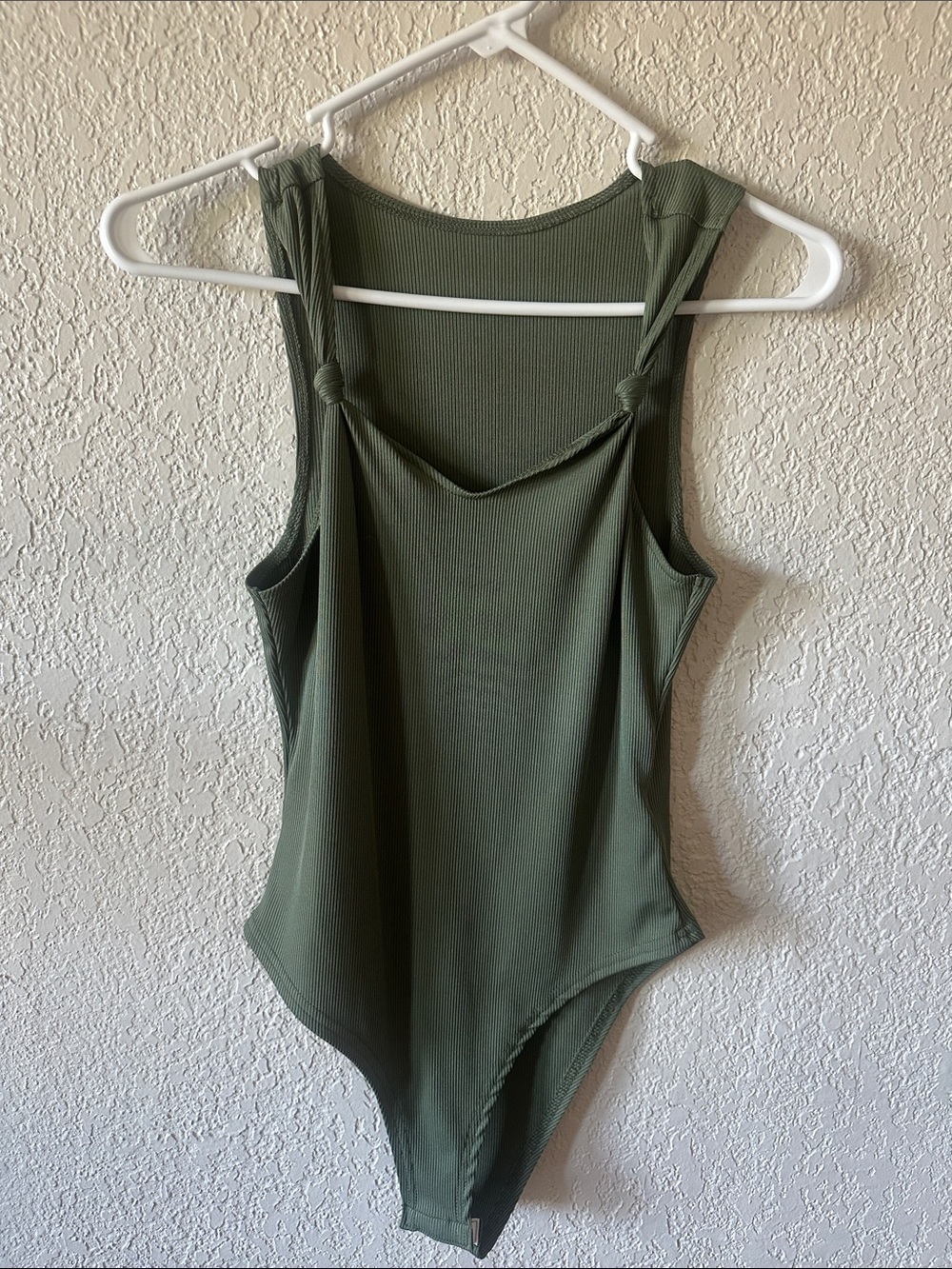SHEIN Olive Green Ribbed Knot-Strap Bodysuit